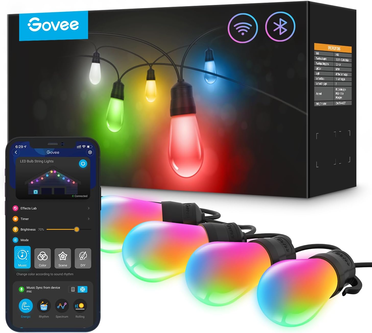 Govee Bluetooth Waterproof Dimmable Smart Outdoor String Lights